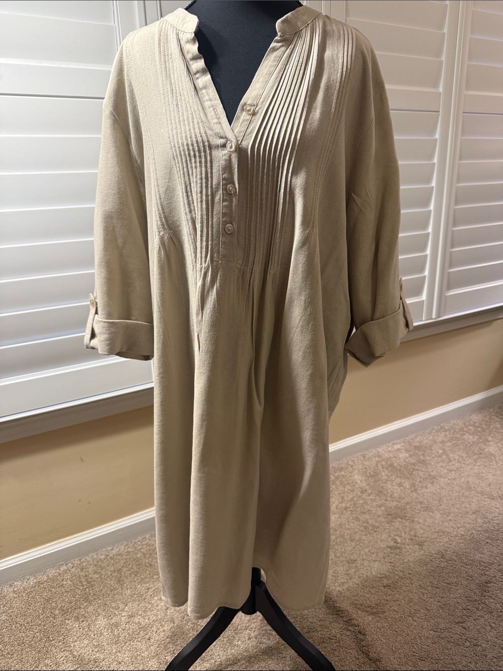 For Cynthia Beige Pleated Midi Dress